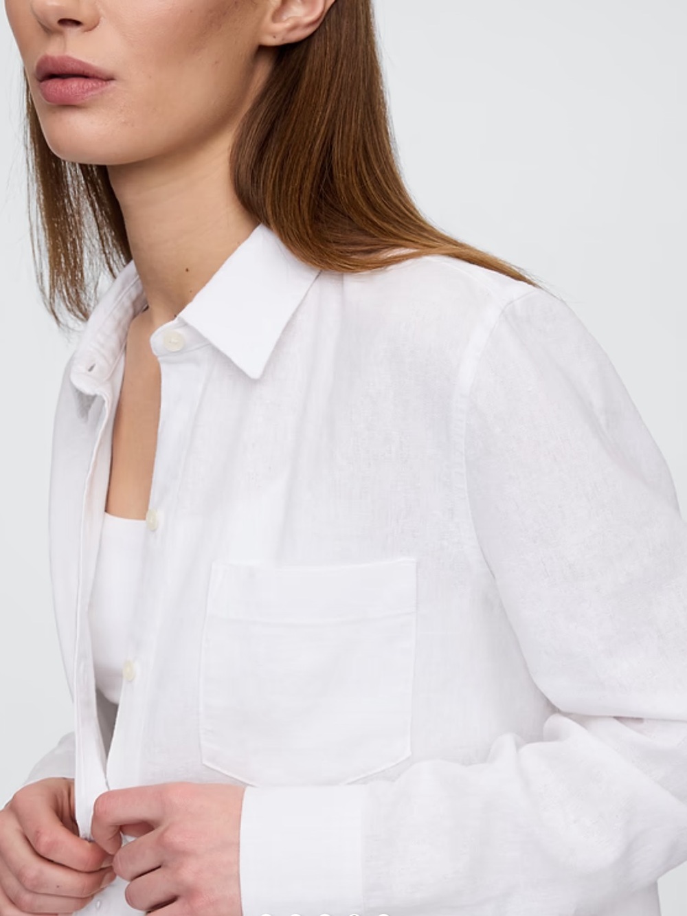 GAP White Linen-Blend Easy Button-Down Shirt - Picture 4 of 9